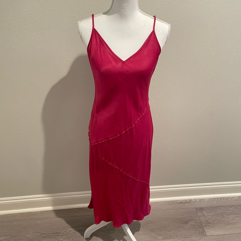 ANTHROPOLOGIE SATURDAY SUNDAY Rosalina Seemed Slip Dress Cranberry Pink Size M